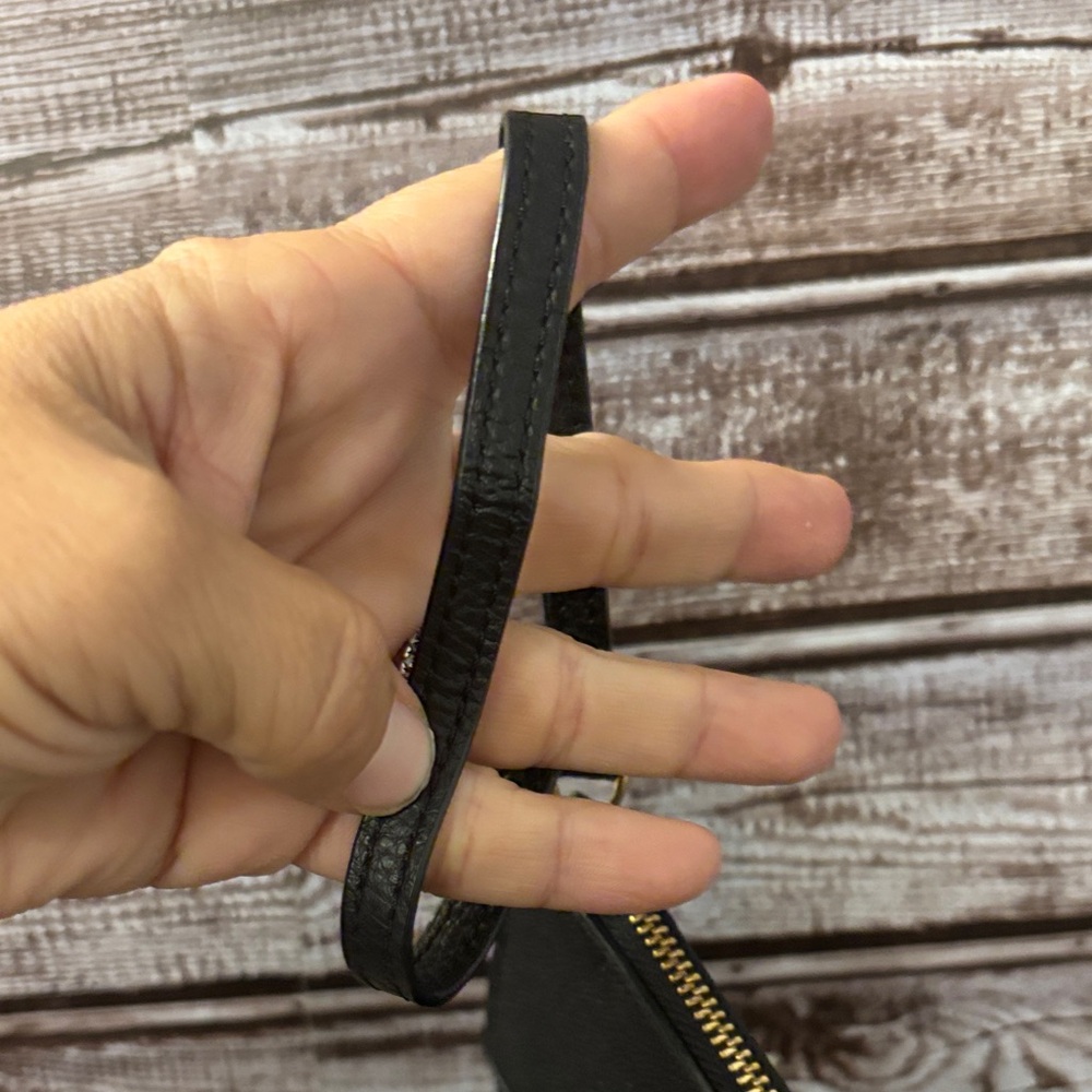 Coach Black Leather Pouch with Gold Accent and wrist strap - Picture 9 of 11